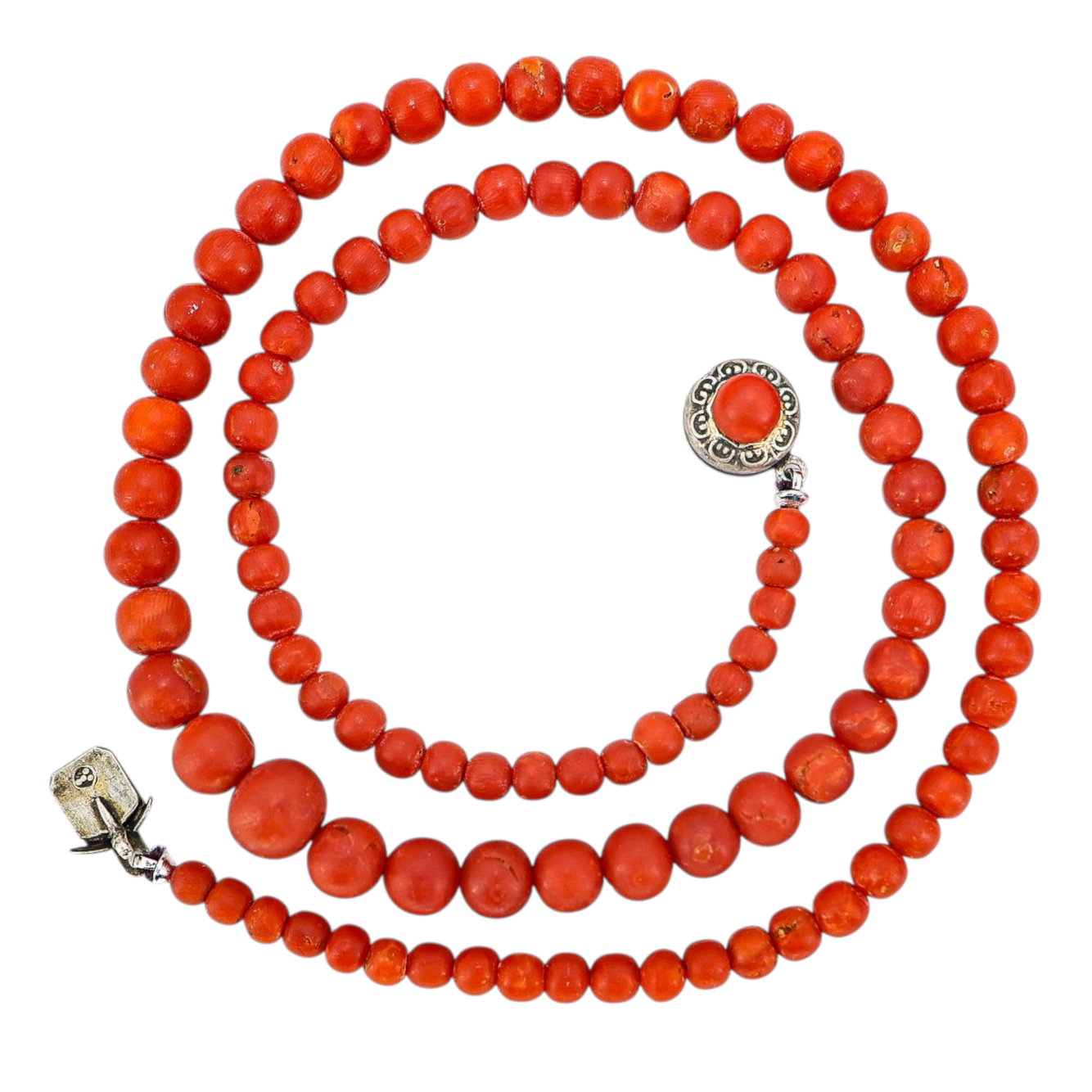 Vintage Mediterranean Red Coral Graduated Bead Necklace 20” – Natural Undyed Coral, 24 g