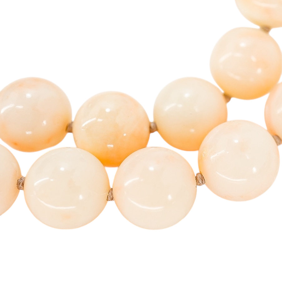 Blush Pink Angel Skin Momo Coral Necklace - New Strung w NOS Beads - 9mm 49g 18”