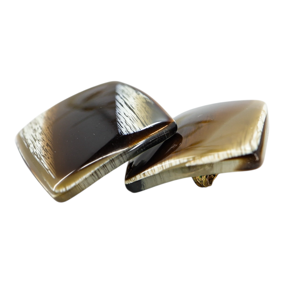 Vintage Faux Horn Square Lucite Clip On Earrings High Gloss MCM Style