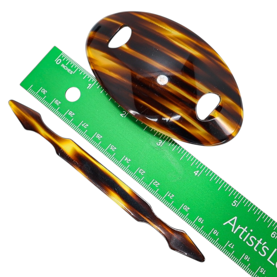 Vintage Made in France Tortoise Shell Hair Slide Barrette with Stick – Oval Cellulose Acetate French Hair Clip