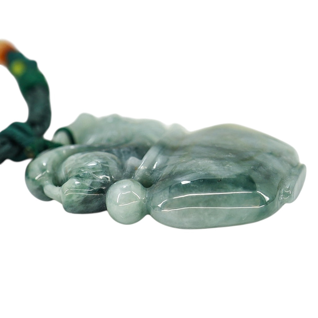 Undyed Jade Jadeite Carved Dragon Vessel Pendant Necklace 1.75 in x 1.3 in 30 G