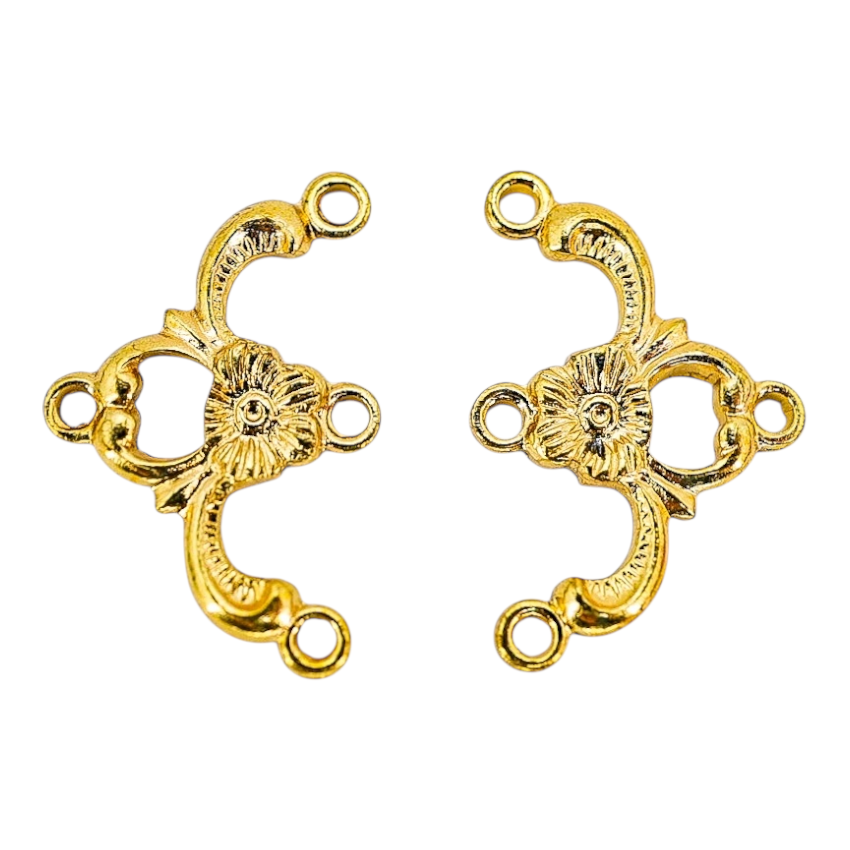 Vintage NOS 3-Strand Gold-tone Connector Findings -  Floral Design