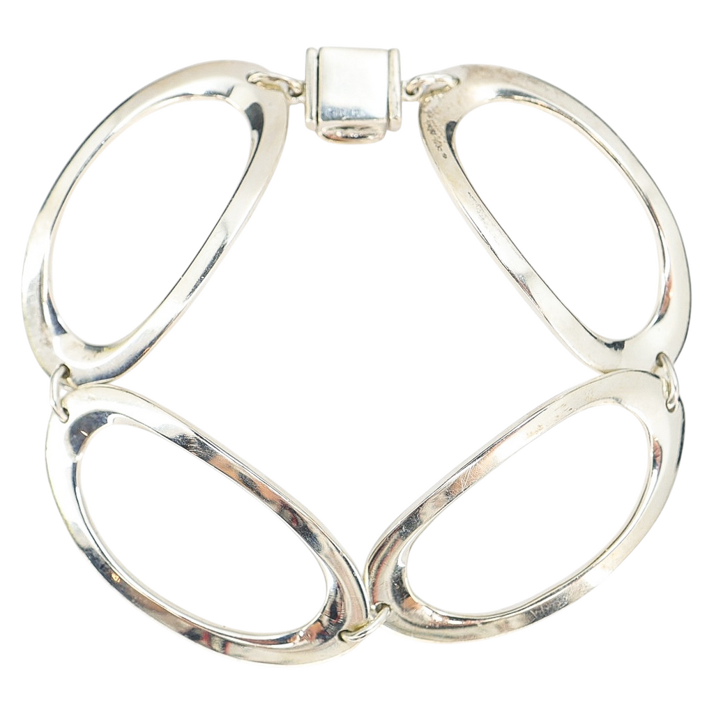 Modernist Sterling Silver Open Oval Link Bracelet – 7.75”, 24.6G