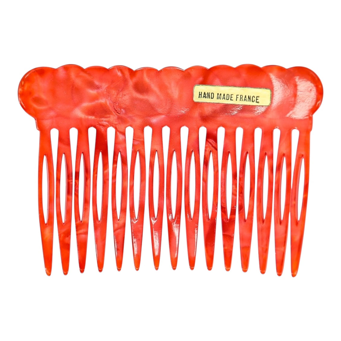 Vintage Handmade French Red Hair Combs – Marbled Cellulose Acetate, Set of 2