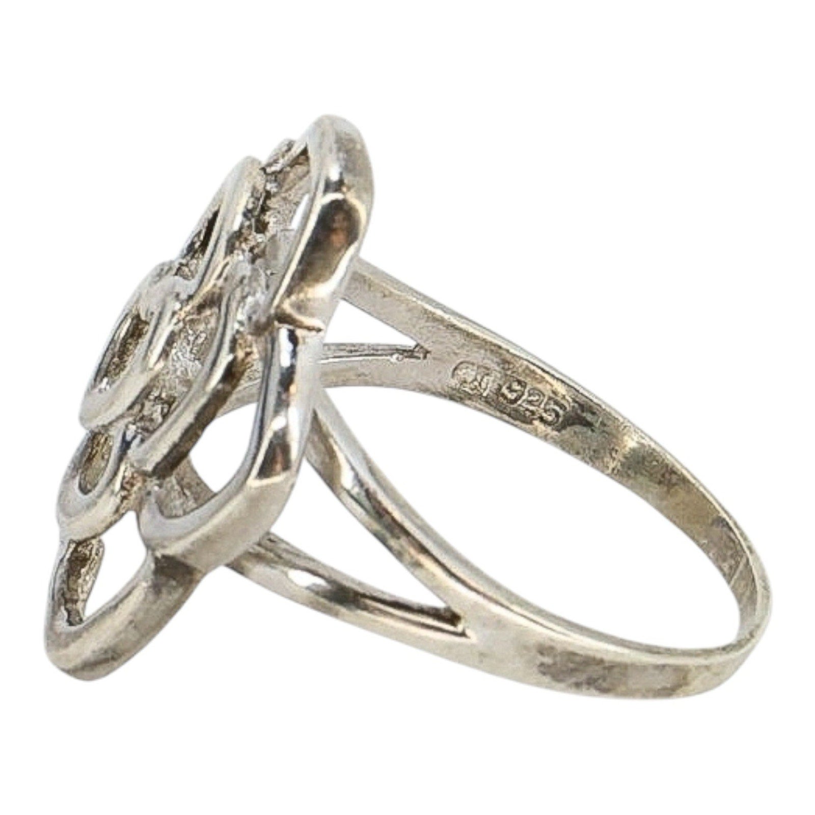 Sterling Silver Openwork Rose Ring 925 Floral Outline Heart Center 3.7G Size 9