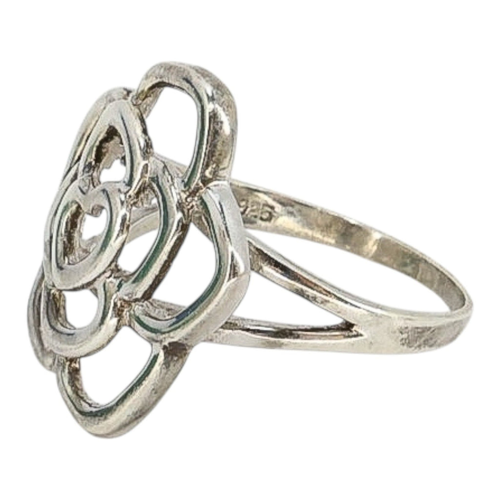 Sterling Silver Openwork Rose Ring 925 Floral Outline Heart Center 3.7G Size 9