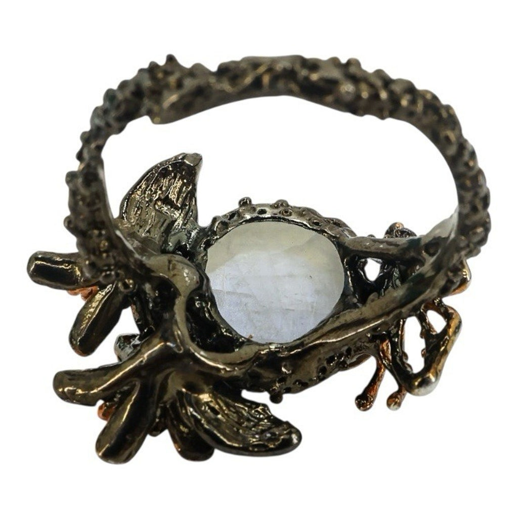 Sterling Silver Whimsical Garden Ring W Moonstone Flowers & Butterfly Size 8.5