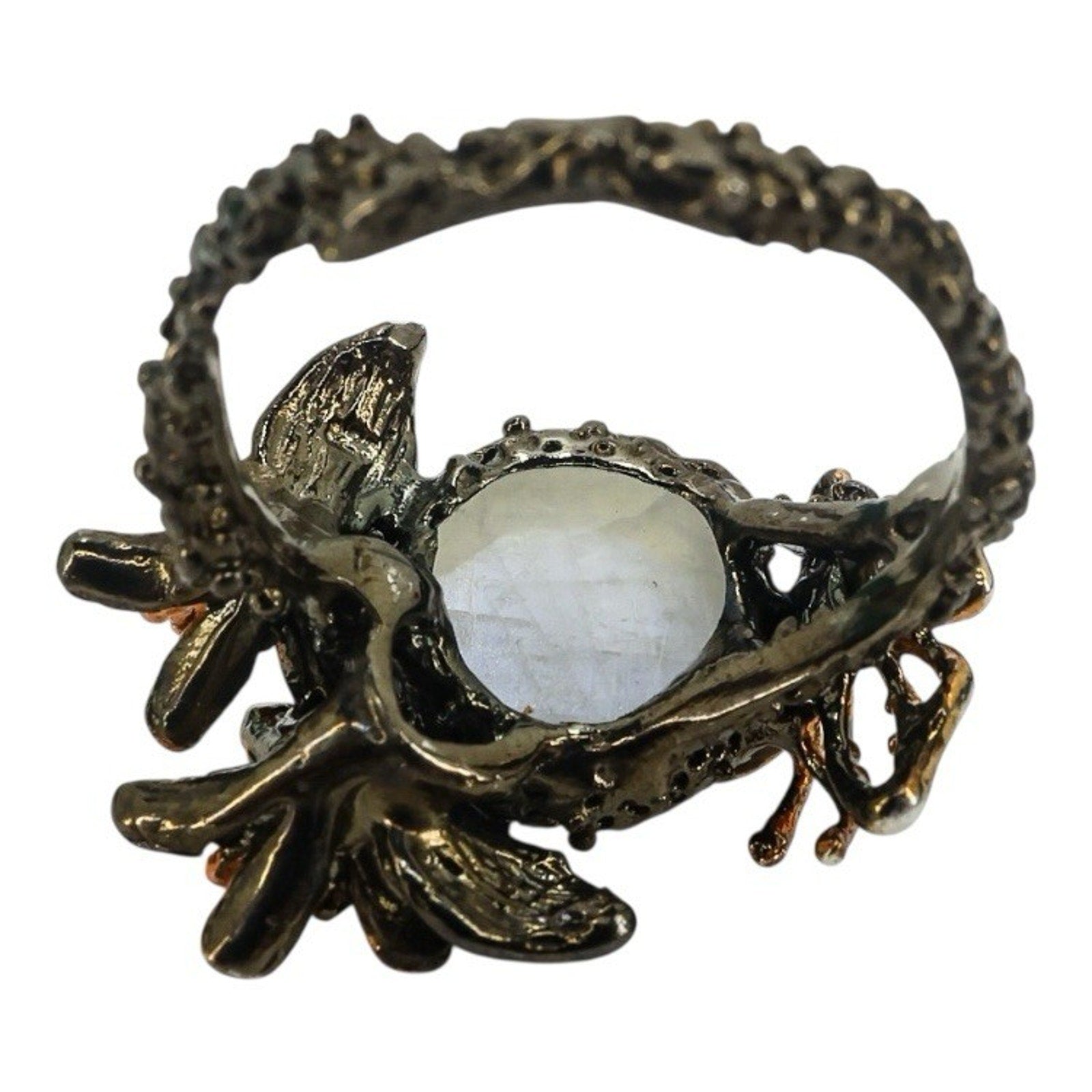 Sterling Silver Whimsical Garden Ring W Moonstone Flowers & Butterfly Size 8.5