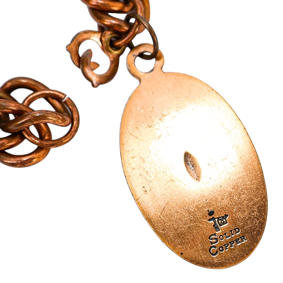 Vintage Solid Copper Curb Chain Bracelet with Bell Trading Post Roadrunner Charm – Southwestern Style