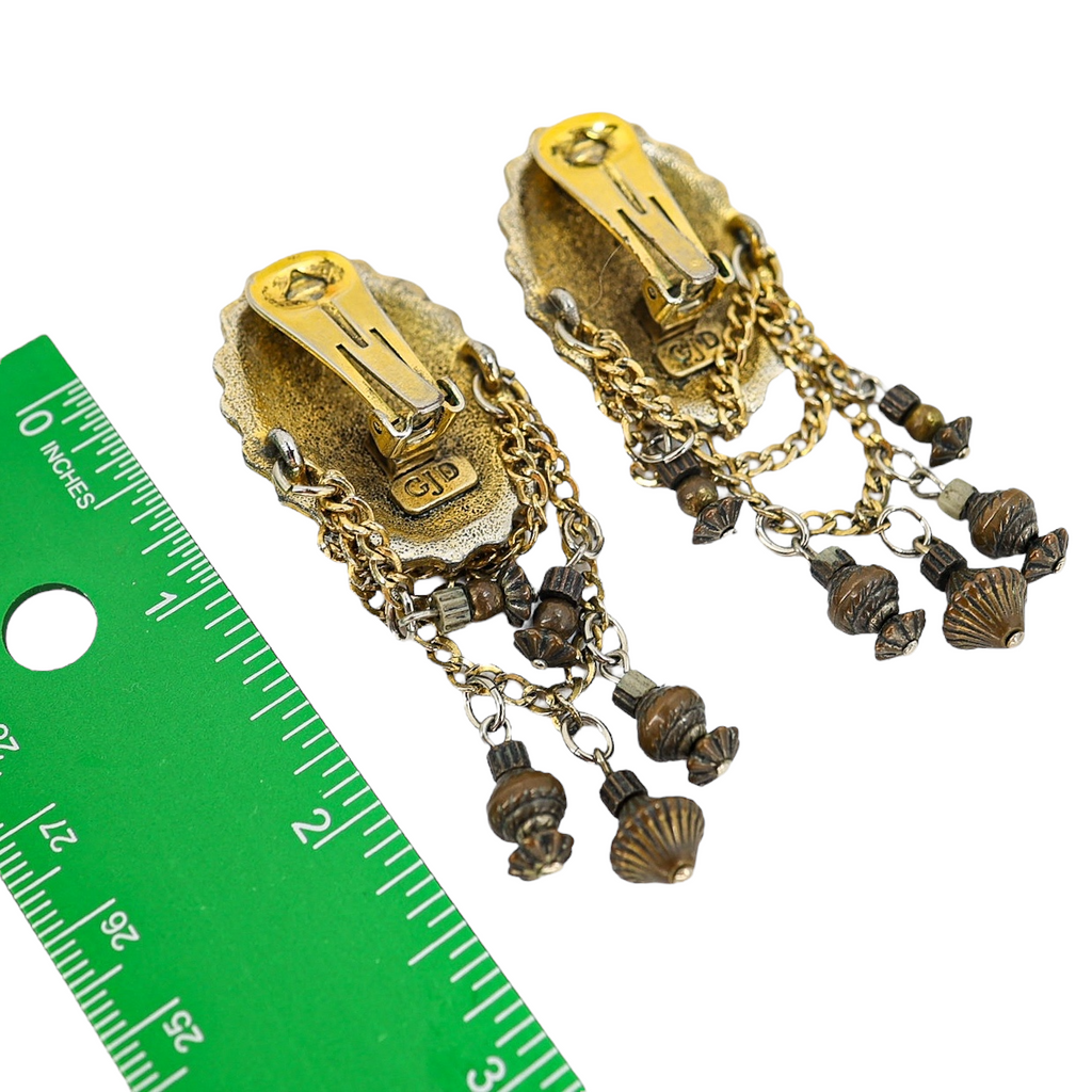 Vintage Ginnie Johansen GJD Clip On Earrings Concho Motif ~3” Boho Chic