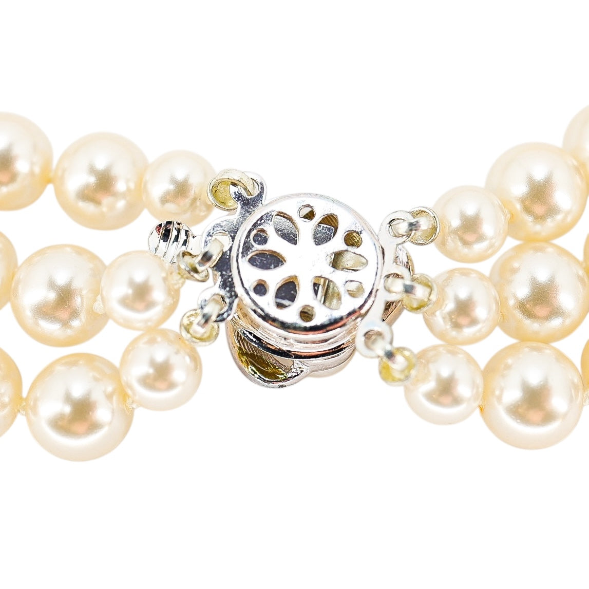 Classic Triple-Strand Faux Pearl Choker Necklace with Rhinestone Clasp