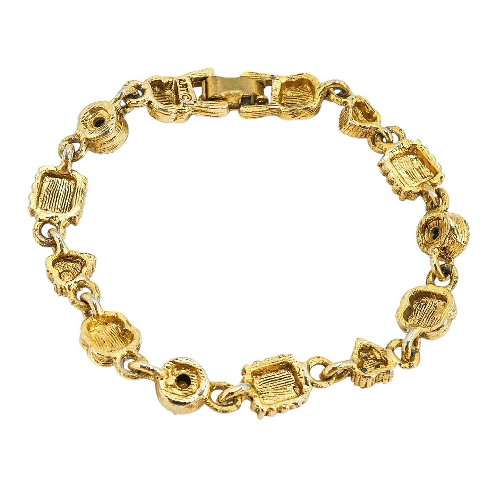 Vintage Signed ART Charm Bracelet Ornate Victorian Revival GoldTone 7.3”