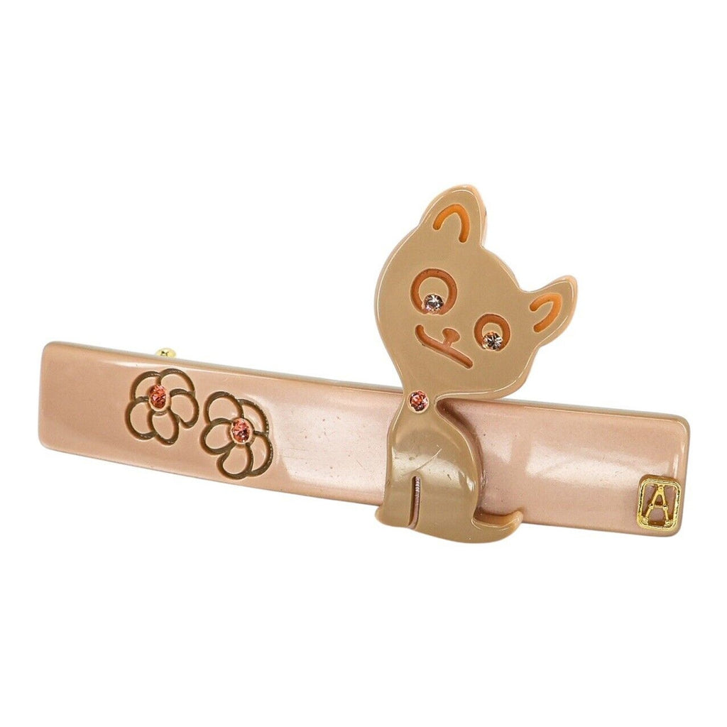 Vintage Alexander De Paris Hair Clip Barrette Rose Beige Lucite Cat With Tag
