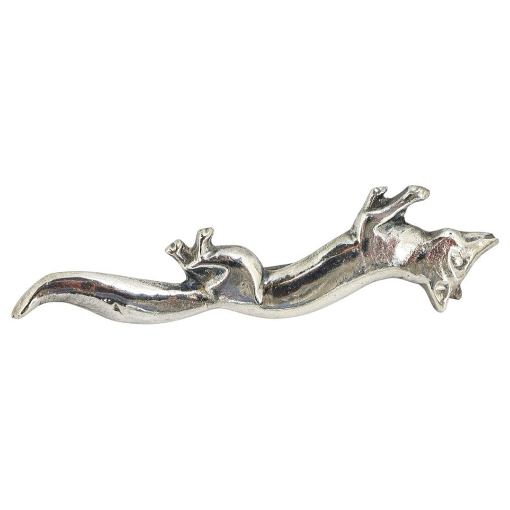 Vintage MCM Handmade Sterling Fox Brooch Silver Mexico Stamp C-Clasp 2.5” 1950s
