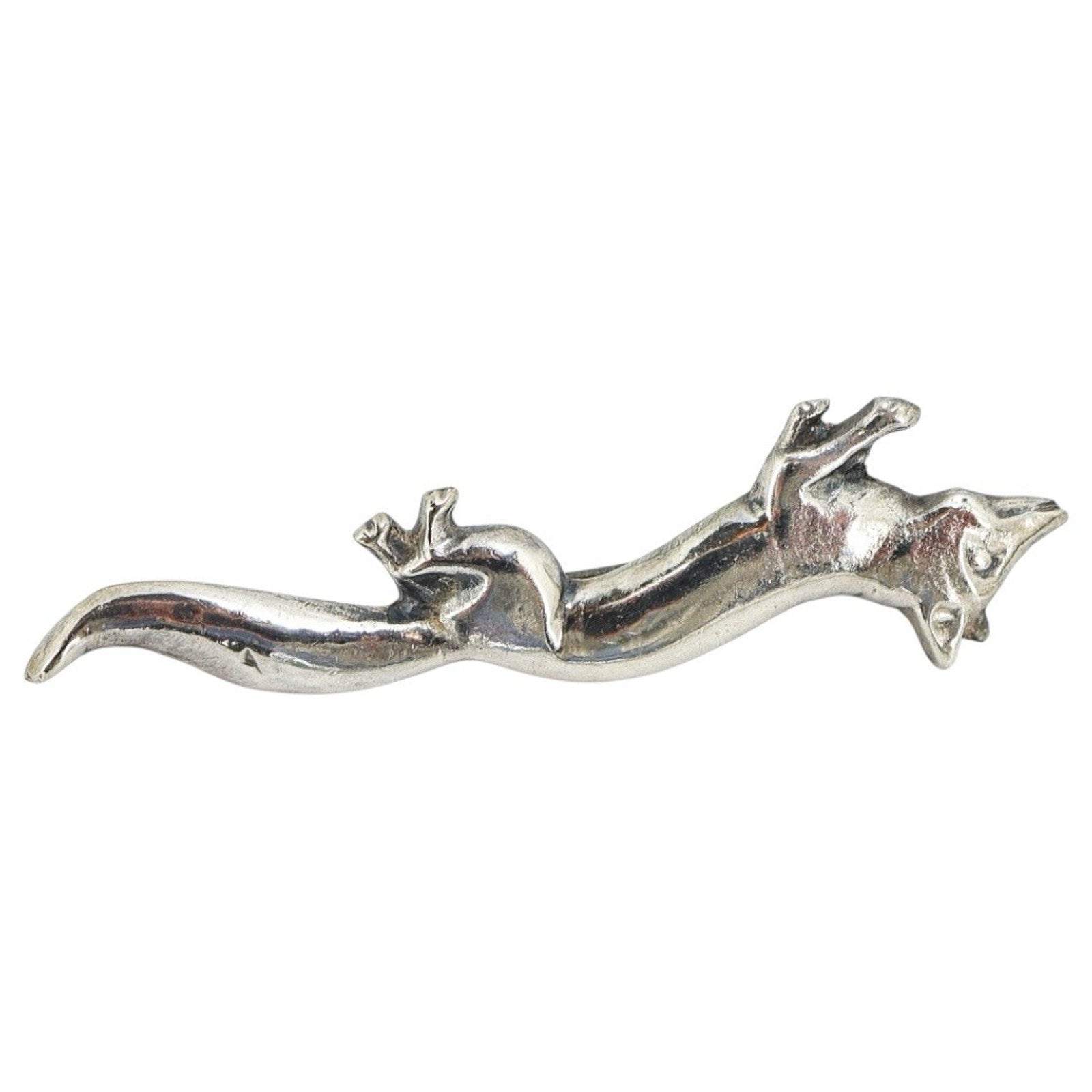Vintage MCM Handmade Sterling Fox Brooch Silver Mexico Stamp C-Clasp 2.5” 1950s