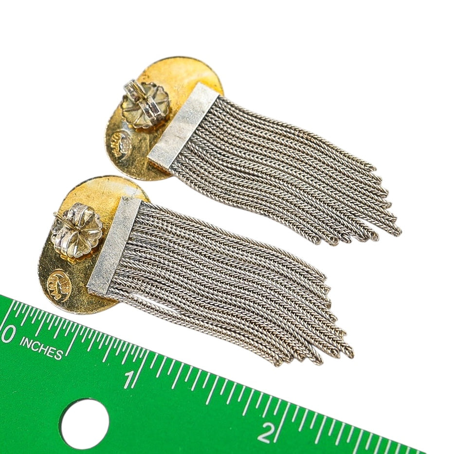 Vintage BANU 925 Enamel Tassel Earrings Turkish Ottoman Revival Jewelry