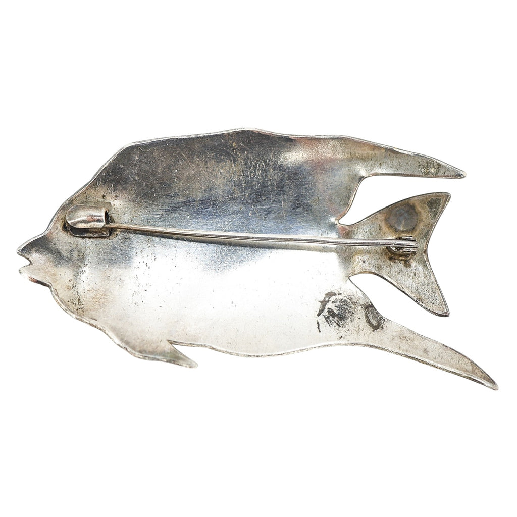 Vintage Blue Enamel Tropical Angel Fish Brooch Silver Plated