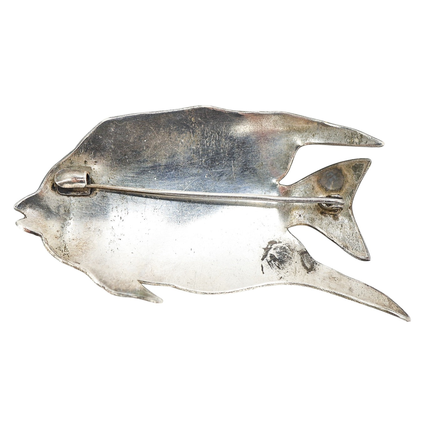 Vintage Blue Enamel Tropical Angel Fish Brooch Silver Plated