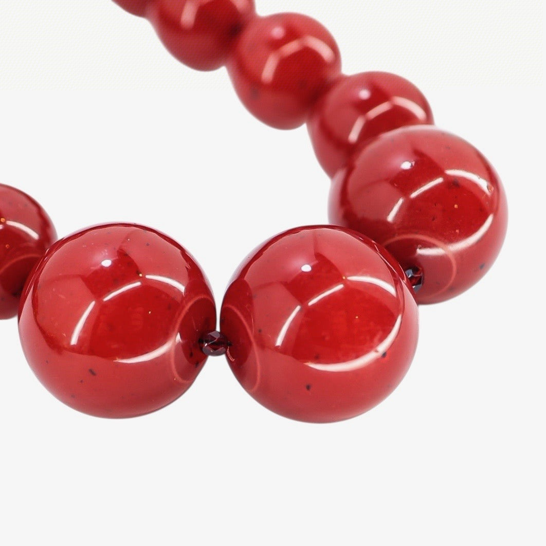 BEN-AMUN Vintage 80s Statement Necklace Cherry Red Resin Graduated Beads