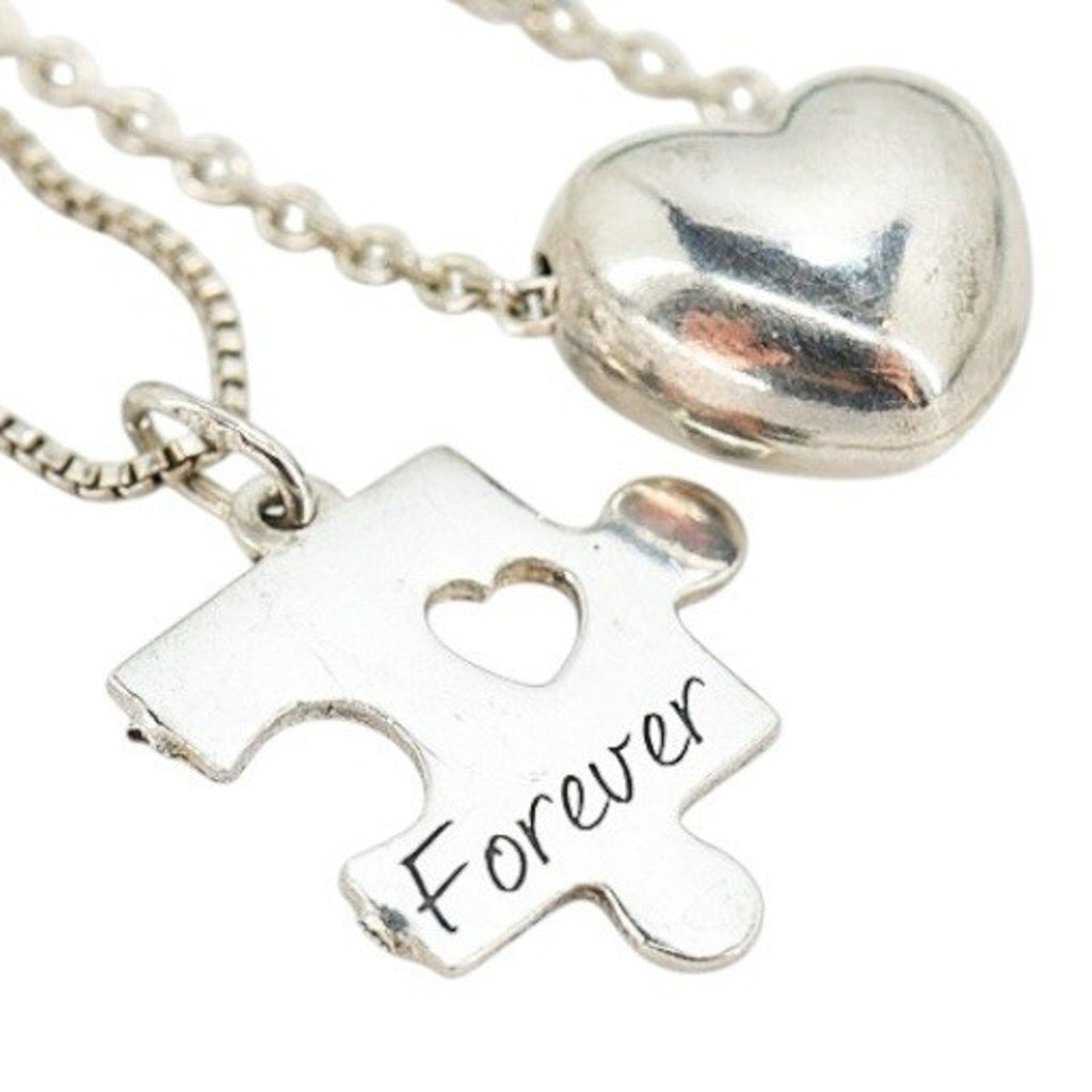 Lot 2 Stackable Layered Necklace Dyadema Puffy Heart 925 Italy “Forever” Puzzle