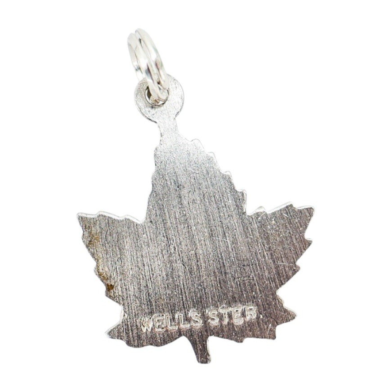 Vintage Wells Sterling Silver & Enamel Maple Leaf Charm Split Ring Bail Canada