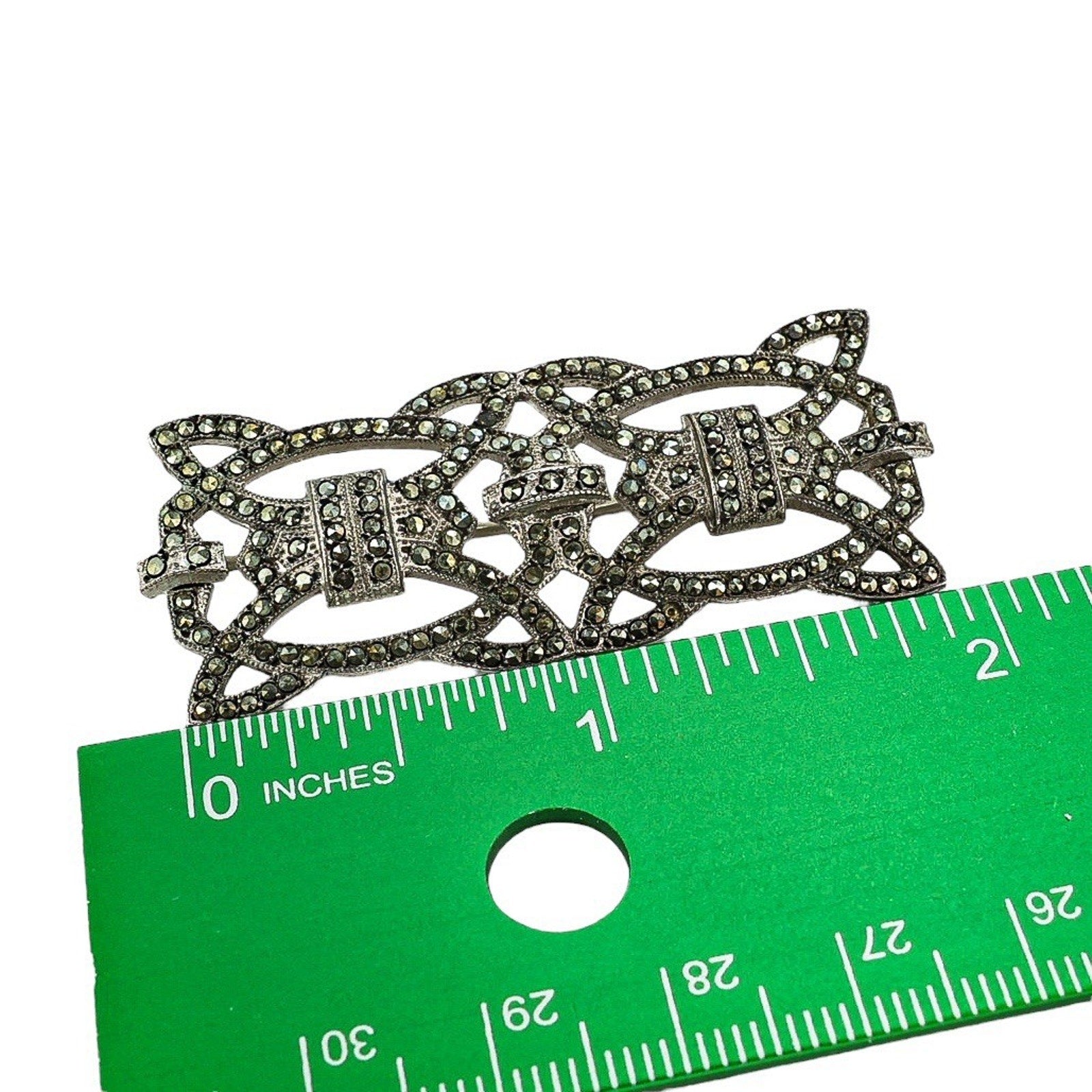 Vintage Sterling Silver Marcasite Brooch Art Deco Revival Geometric Pin