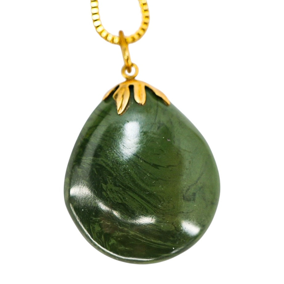 Vintage Ca 1970s Judaica Star Of David Pendant Necklace Green Artistic Resin