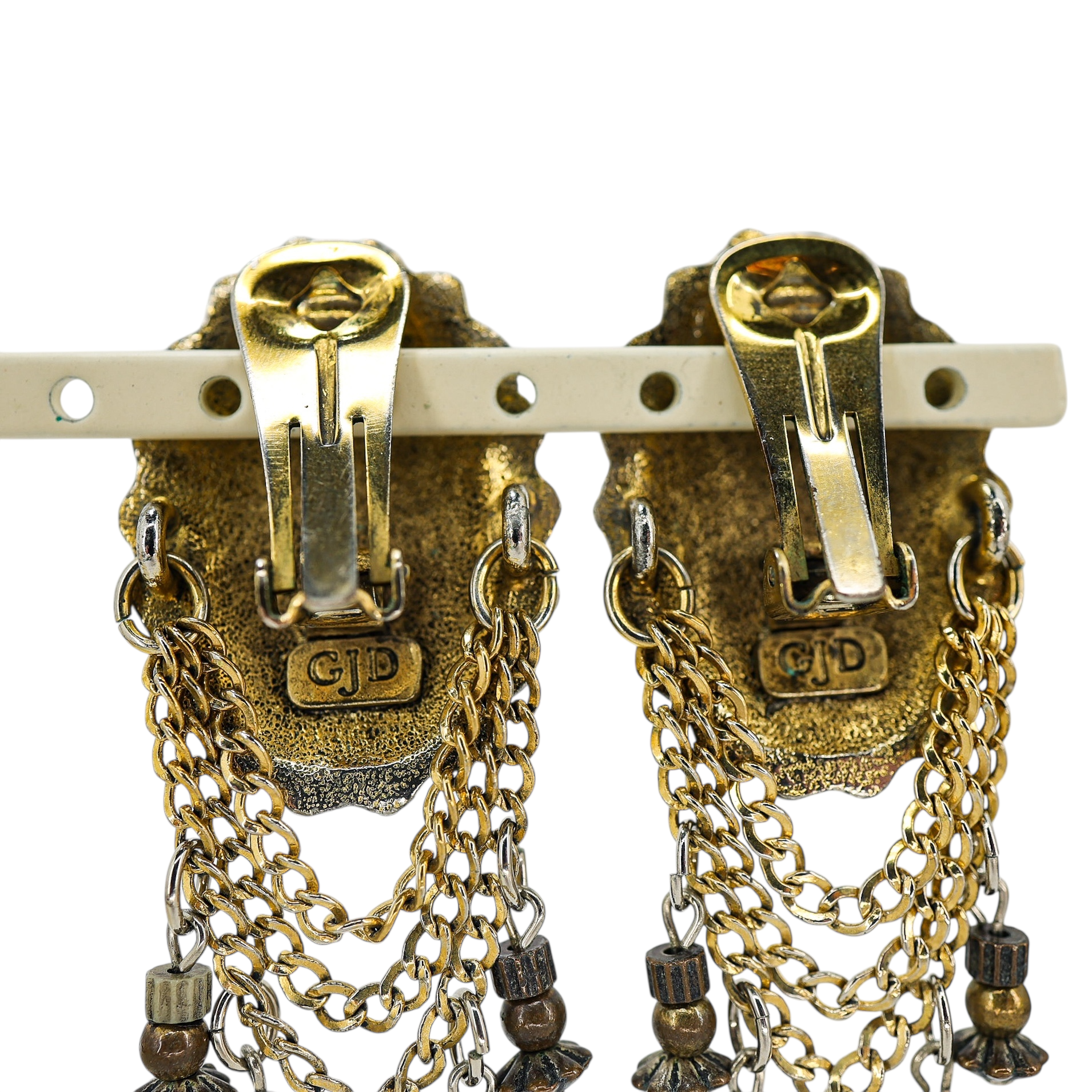 Vintage Ginnie Johansen GJD Clip On Earrings Concho Motif ~3” Boho Chic