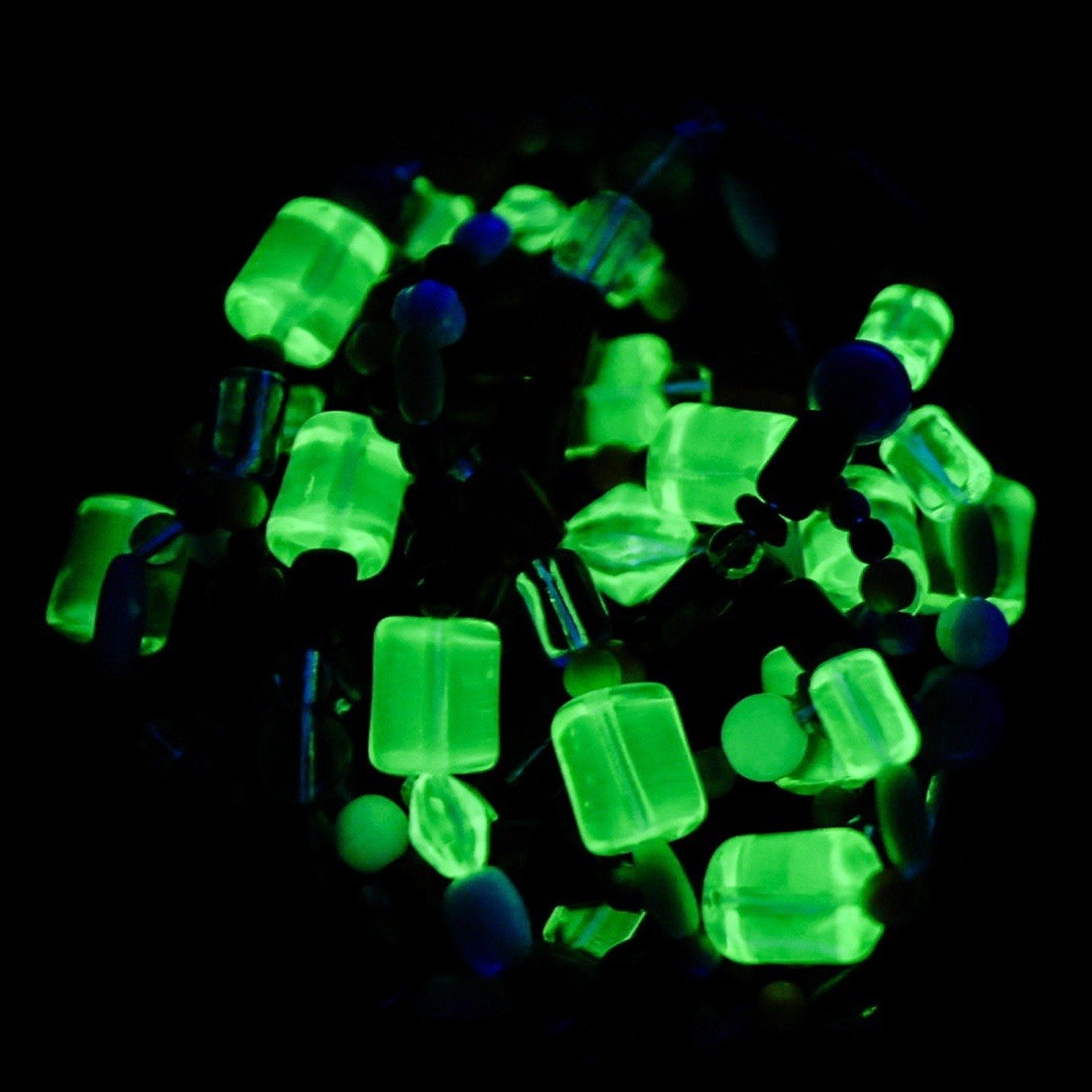 Vintage Uranium Glow Czech Vaseline Glass Bead Necklace 60” - Long Statement