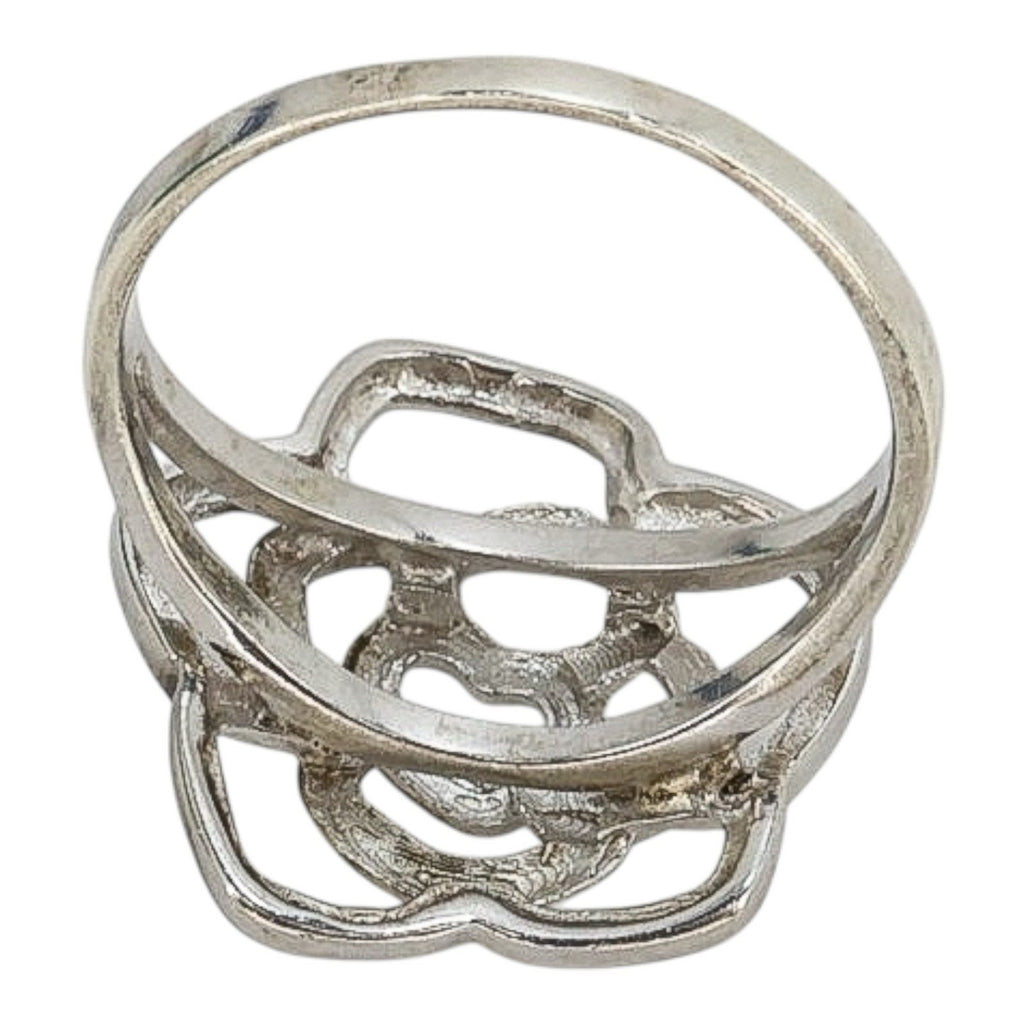 Sterling Silver Openwork Rose Ring 925 Floral Outline Heart Center 3.7G Size 9