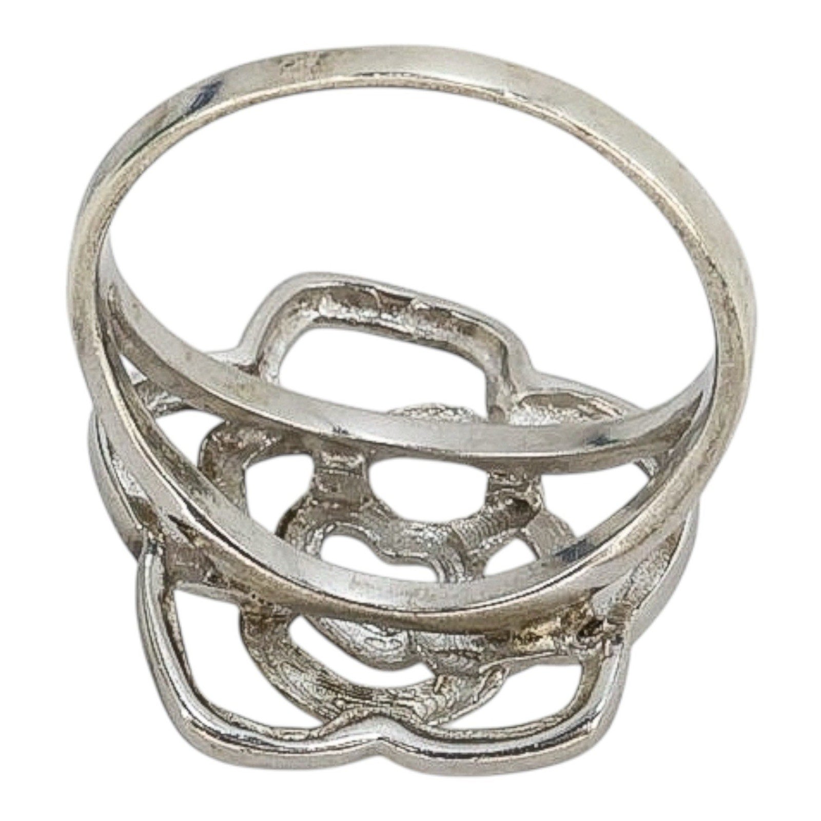 Sterling Silver Openwork Rose Ring 925 Floral Outline Heart Center 3.7G Size 9