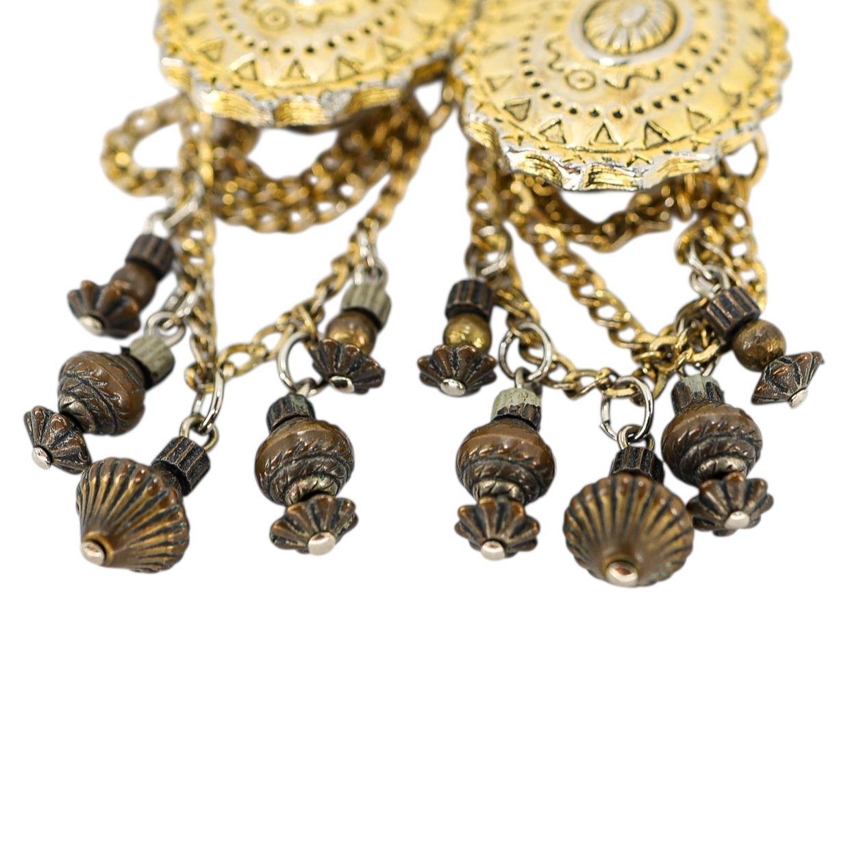Vintage Ginnie Johansen GJD Clip On Earrings Concho Motif ~3” Boho Chic