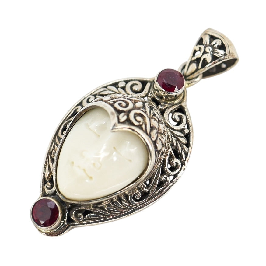 Vintage Sterling Silver Carved Face Pendant – Boho Bali Style