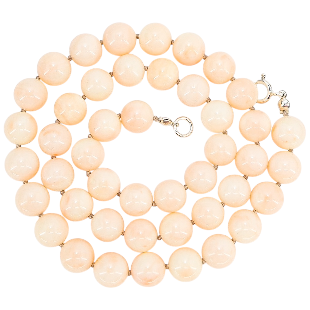 Blush Pink Angel Skin Momo Coral Necklace - New Strung w NOS Beads - 9mm 49g 18”