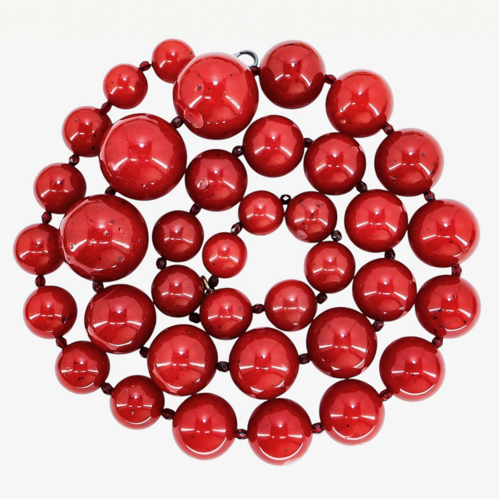 BEN-AMUN Vintage 80s Statement Necklace Cherry Red Resin Graduated Beads