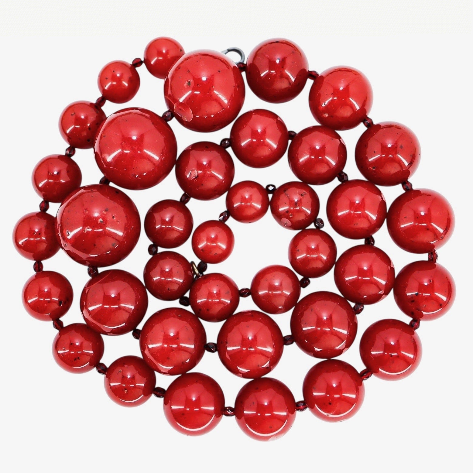 BEN-AMUN Vintage 80s Statement Necklace Cherry Red Resin Graduated Beads