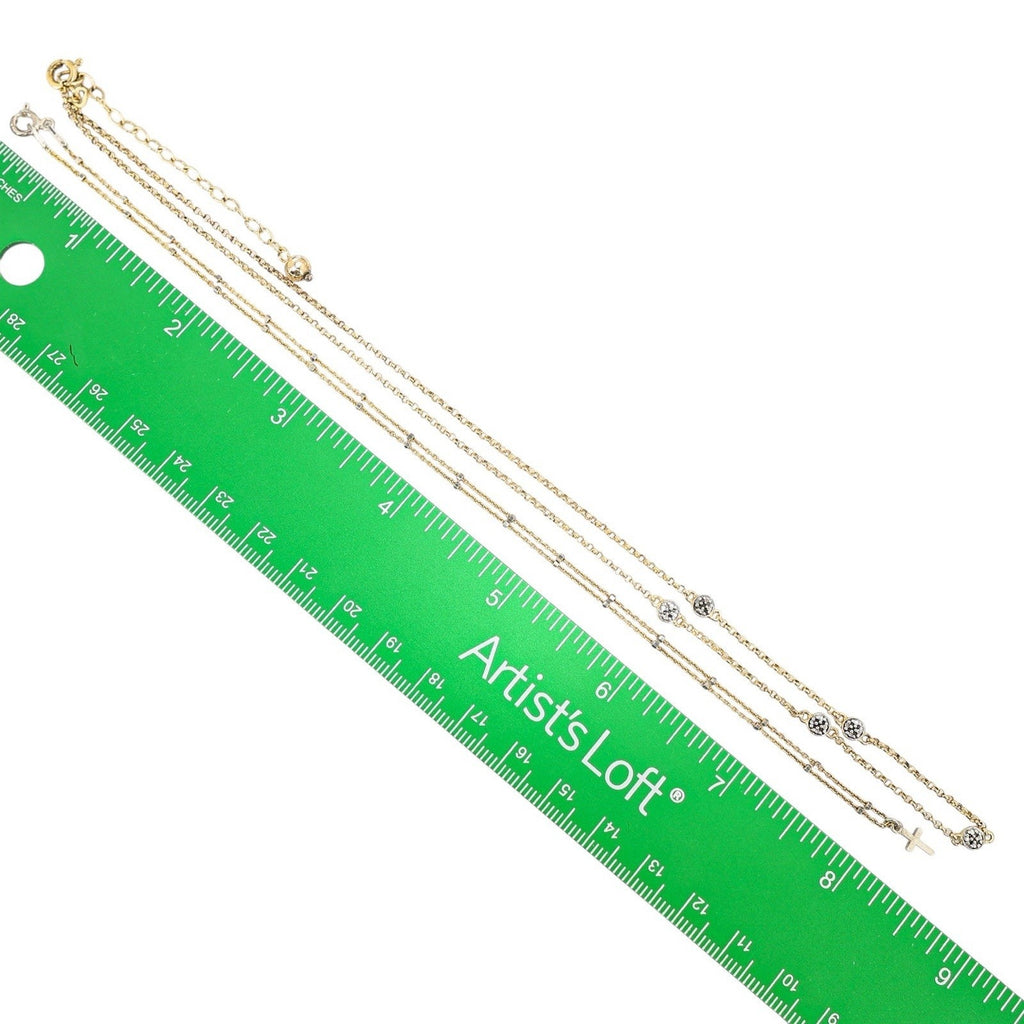 Lot 2 Stackable Layered Necklace Set Sterling Silver Vermeil 925 Chains W Charms