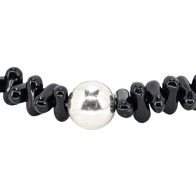 Natural Black Coral Bracelet With Sterling Silver Accent Bead