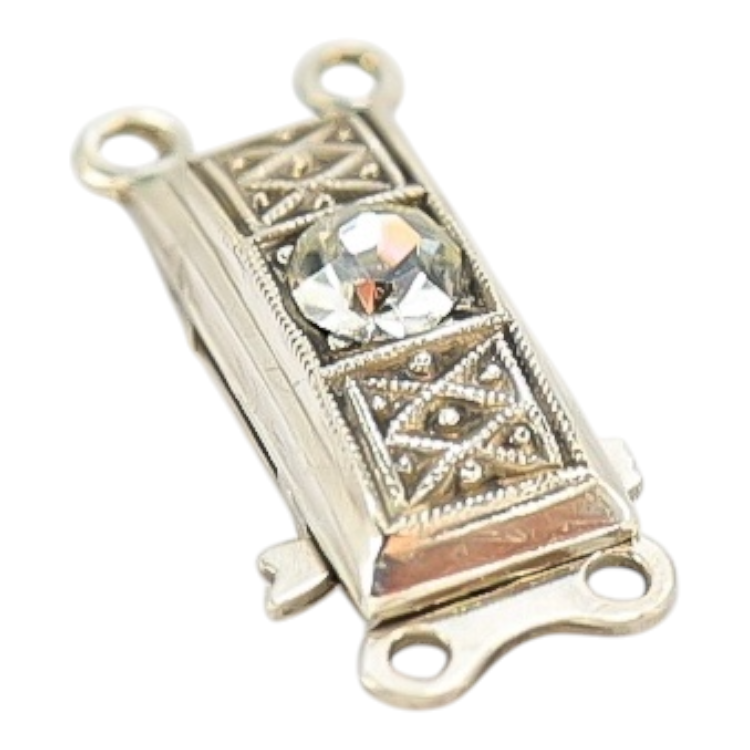 Vintage European 835 Silver Box Clasp with Faceted Crystal – 2-Strand Art Deco Style