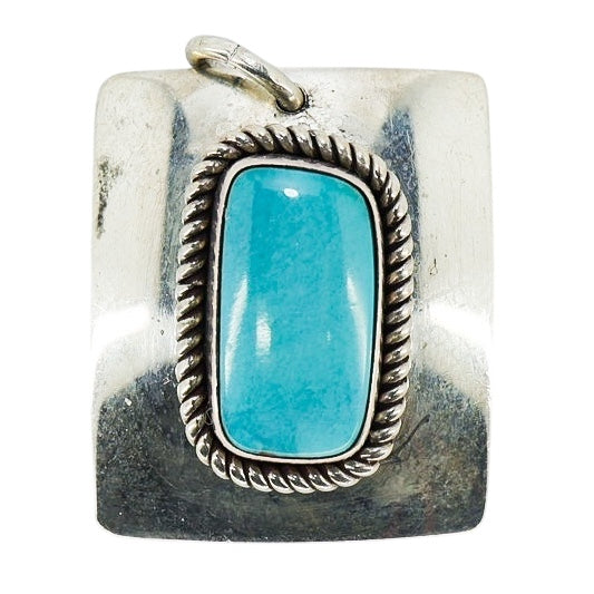Native American Navajo Artie Yellowhorse Sterling Silver Turquoise Pendant Signed