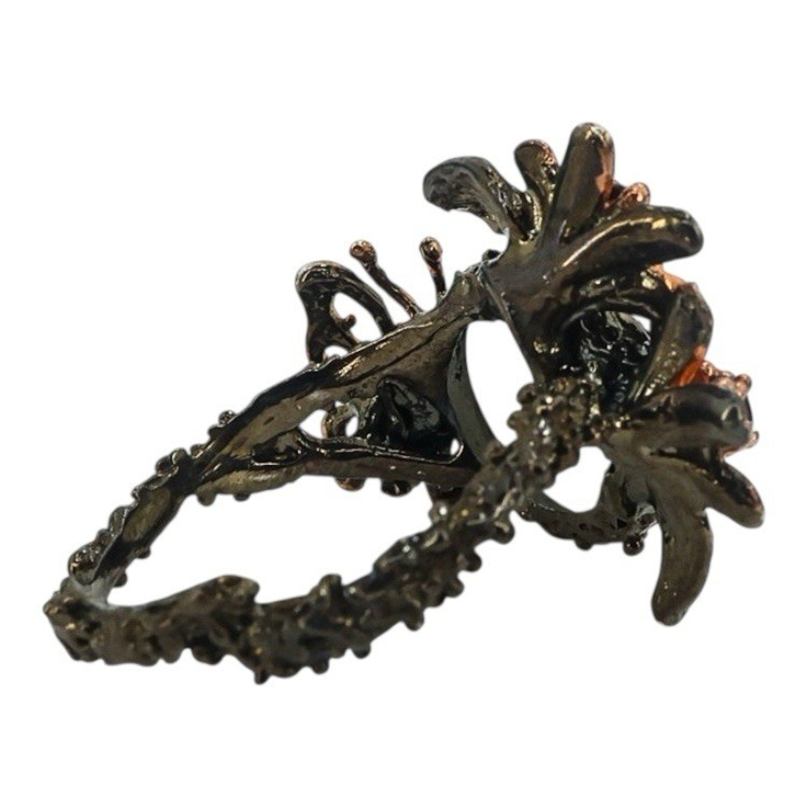 Sterling Silver Whimsical Garden Ring W Moonstone Flowers & Butterfly Size 8.5