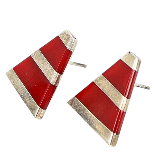 Red Enamel Triangle Sterling Silver Earrings – Mexico Modernist Design