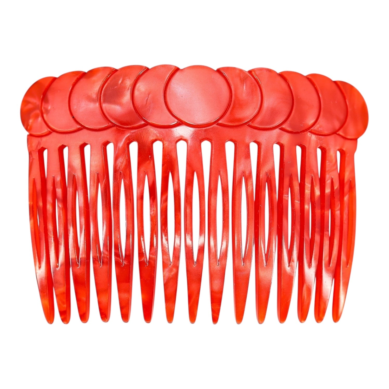Vintage Handmade French Red Hair Combs – Marbled Cellulose Acetate, Set of 2