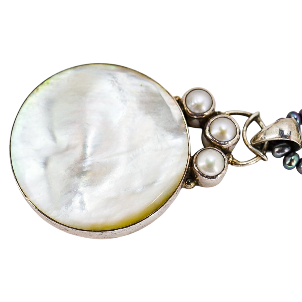 Artisan Modernist Sterling Silver Mother Of Pearl Necklace