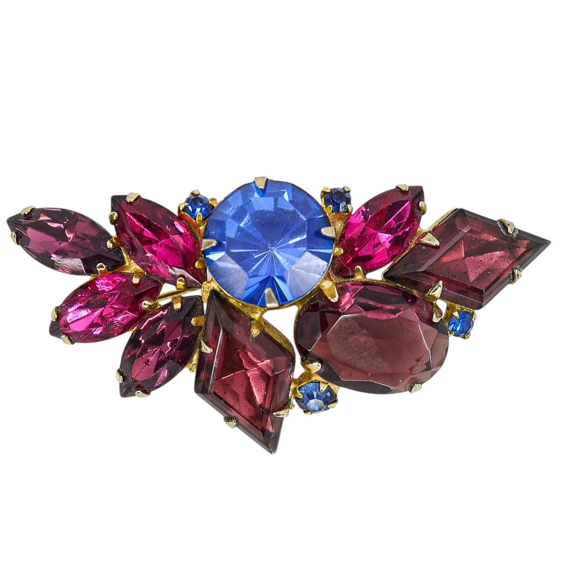 Juliana D&E Rhinestone Brooch – Large 2.5” Fuchsia Purple & Blue