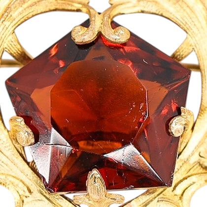 Antique Art Nouveau Gold Wash Brooch with Large Amber Glass Stone