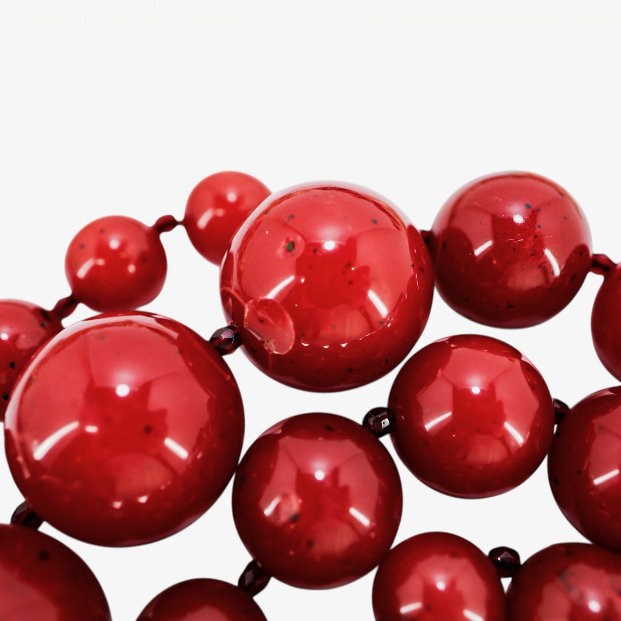 BEN-AMUN Vintage 80s Statement Necklace Cherry Red Resin Graduated Beads