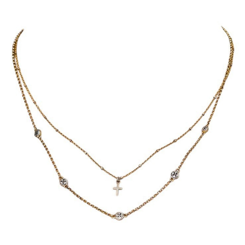 Lot 2 Stackable Layered Necklace Set Sterling Silver Vermeil 925 Chains W Charms