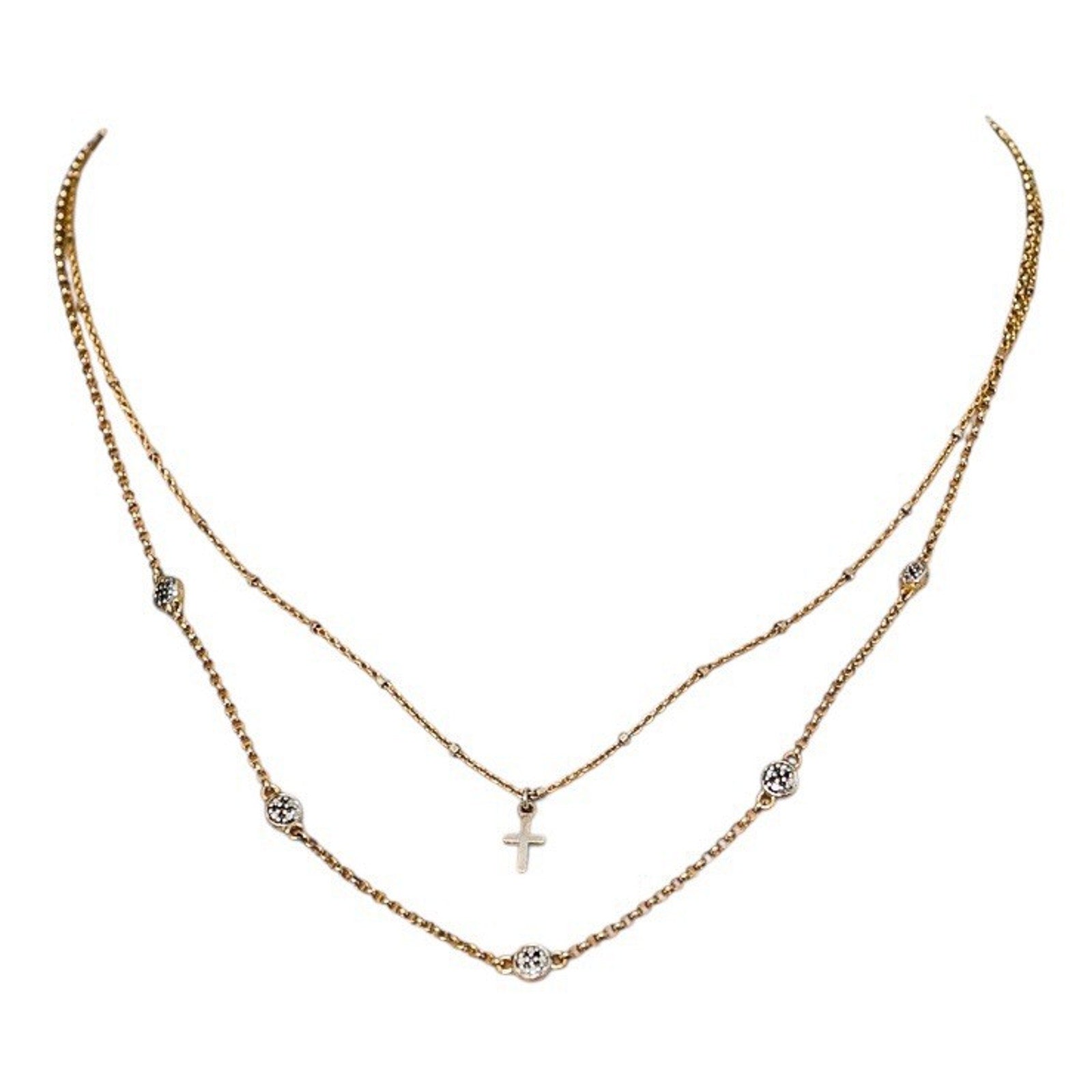 Lot 2 Stackable Layered Necklace Set Sterling Silver Vermeil 925 Chains W Charms