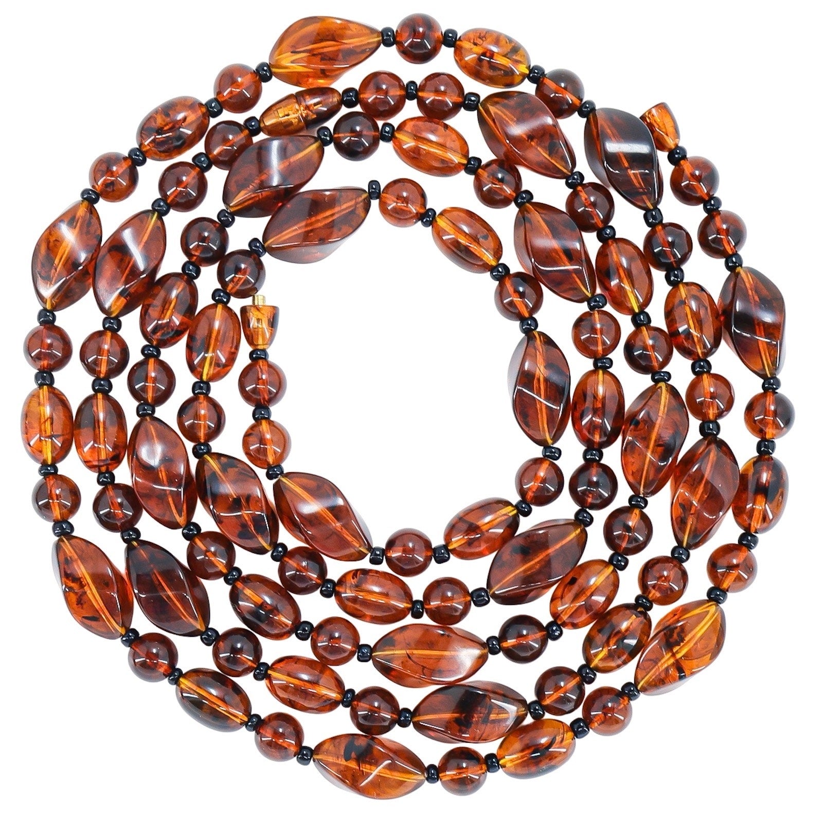 Vintage Faux Amber / FauxTortoise Shell Necklace - Extra Long 2 Strands Connected